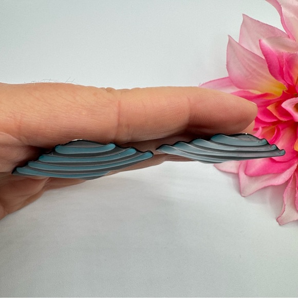 Huge 80s Retro Diamond Clip On Earrings Metallic Enamel Black Blue Statement Fun - Picture 2 of 8